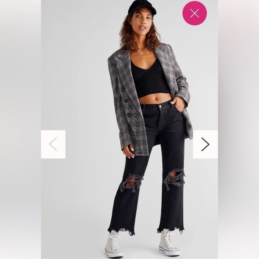 Free People Maggie Mid-Rise Washed Black Distressed Denim Jeans
